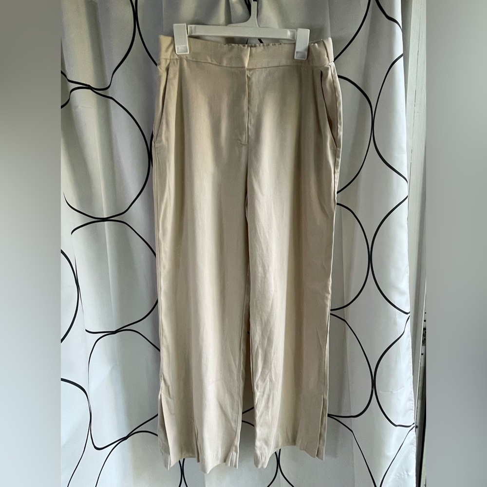 H&M Trousers | Wide Leg |  Linen Blend | Light Tan Cream | Size 14